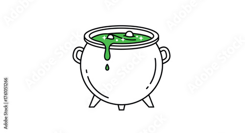 Cartoon illustration of a bubbling green potion in a cauldron.