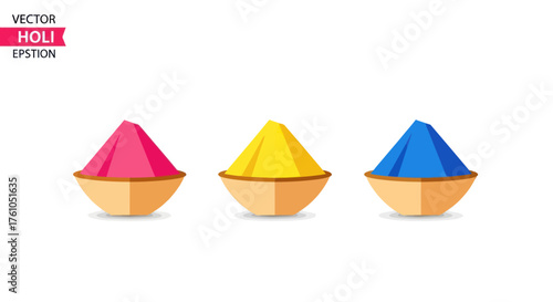 Three Colorful Holi Powders in Wooden Bowls.