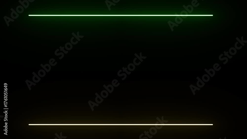 space frame, yellow and green neon lights, repeating and flashing animation motion, on black background