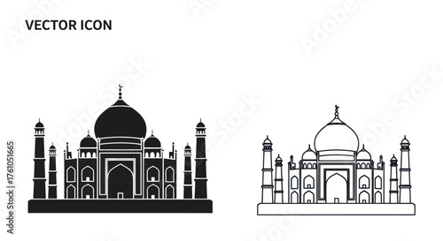 Iconic Taj Mahal Silhouette Vector Illustration.