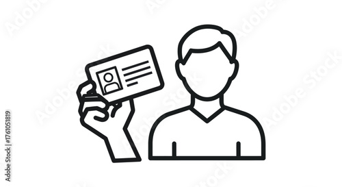 Line Art Illustration of Person Holding Identification Card.
