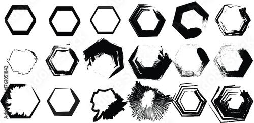 Hexagonal Abstracts: a collection of various hexagonal shapes, each a unique piece of design, creating an intriguing visual narrative.