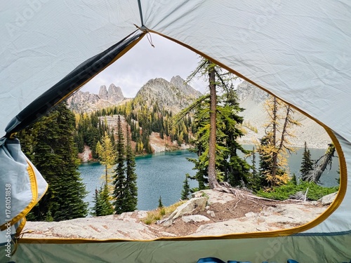 Camping by the lake in autumn