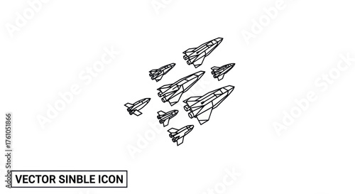 Group of Black and White Space Shuttle Icons.