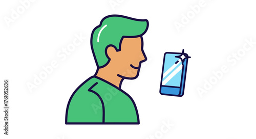 Man using facial recognition on smartphone secure face identification technology for mobile access a modern technology concept identity scanning