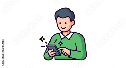 Man using a smartphone interacting with apps browsing internet content on his phone communicating online modern technology for digital life