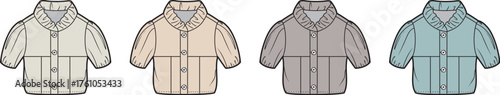 Four-Color Collection of Casual Hooded Jackets with Pockets and Zippers, Displayed Flat