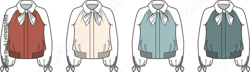 Fashionable Bomber Jacket Variants with Bows Stylish outerwear vector design