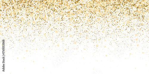 The dust sparks and golden stars shine with special light. Vector sparkles on a transparent background Glitter golden star and light wave. Christmas Holiday banner with glow particle Set spark glitter
