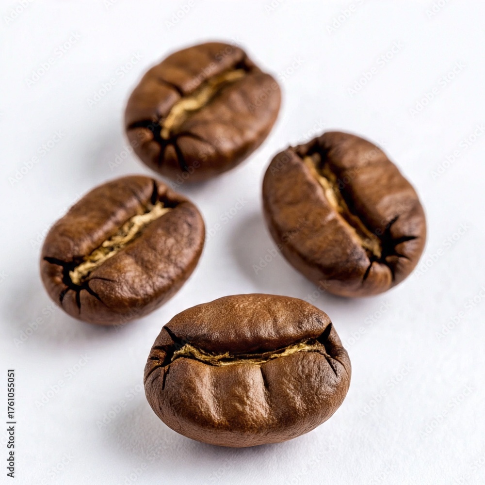 Obraz premium AI Generated – Roasted Coffee Beans Close Up on White Background