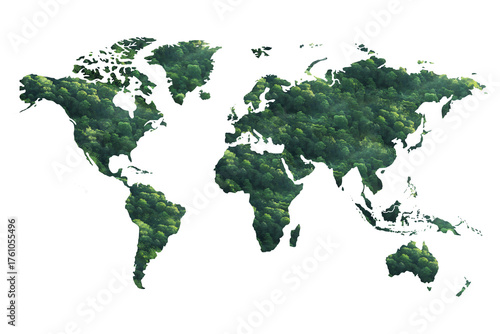 Green World Map with Forest Texture