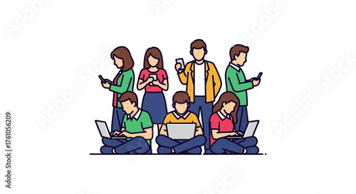 people using devices connecting and working in a modern workspace illustrating digital lifestyle networking and effective communication online