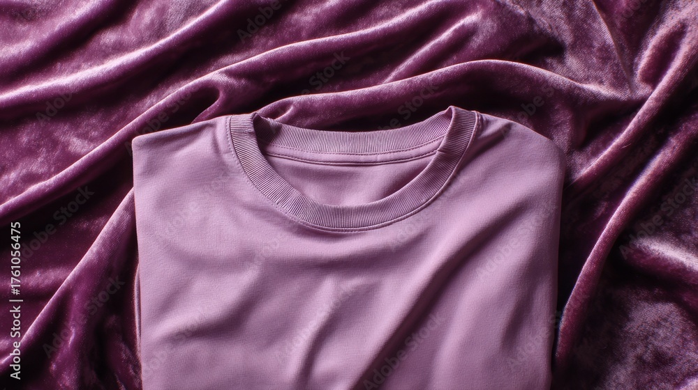 Fototapeta premium Lavender purple t-shirt mockup on velvet surface