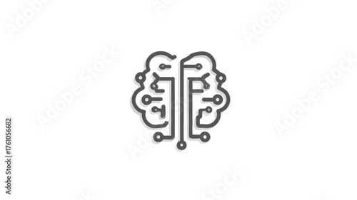 Artificial intelligence brain icon: digital thinking, neural network, and machine learning technology concept illustration