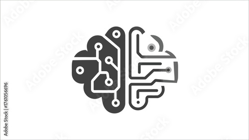 AI Brain Icon with Circuit Board Design. Concept for Artificial Intelligence, Machine Learning, Technology, Digital Mind, and Data Processing.