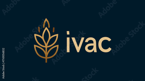 Minimalist golden stylized plant emblem on a dark blue background, organic nature symbol for agriculture, food, or beverage branding