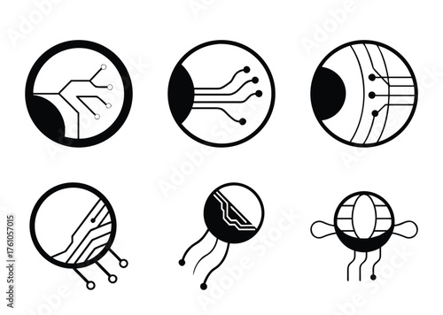 Cybernetic Eyes Abstract Icons Representing Technology and Artificial Intelligence Concepts