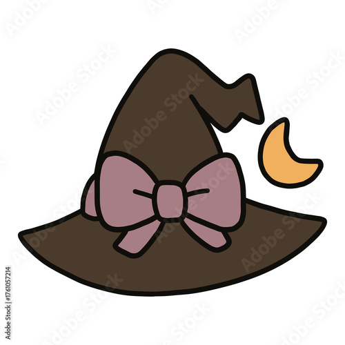 Cute Witch Hat with Bow and Moon 