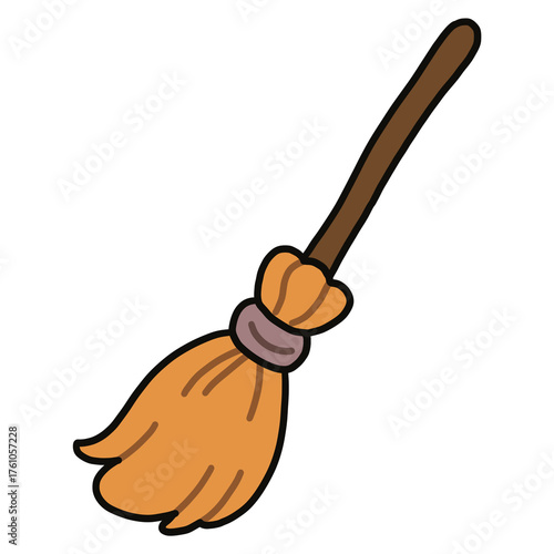 Cute Witch Broomstick – Halloween Cartoon Illustration