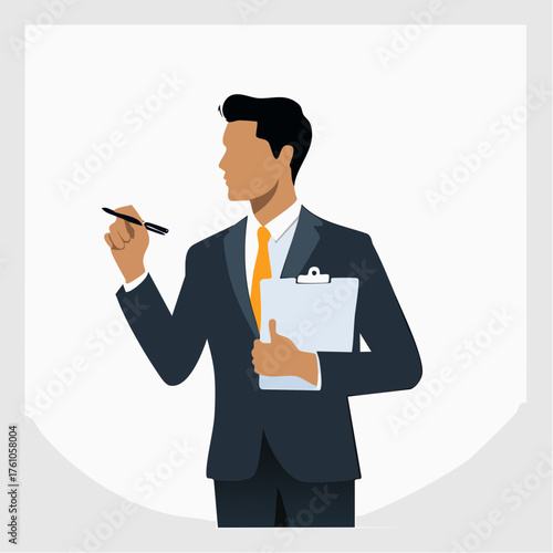 Corporate Planning Vector – Businessman Taking Notes on Clipboard for Success