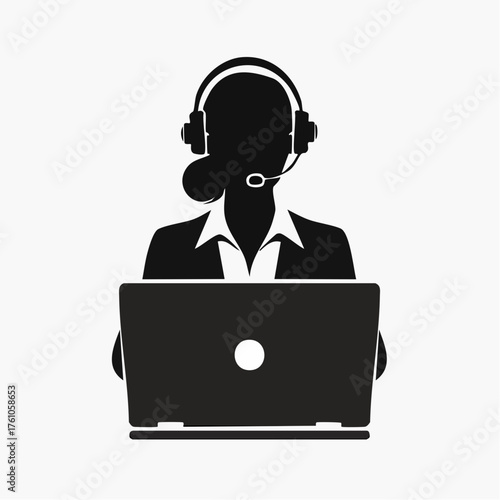 Professional customer service representative with headset and laptop ready to assist clients with exceptional support and communication.
