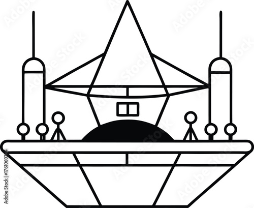 futuristic floating concert stage coloring sheet illustration on transparent background