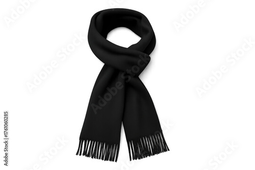 Black winter fashion scarf with fringe on transparent background
