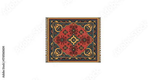 Ornate traditional red Persian rug with a central medallion and fringed edges.