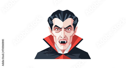 Stylized Portrait of a Fanged Vampire with Red-Lined Cape.