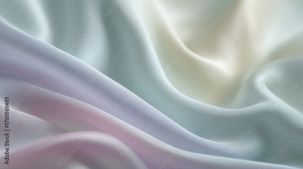 Fototapeta premium Flowing fabric, soft pastel hues, elegant waves, subtle color transitions