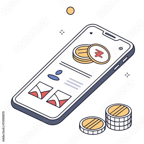 Vector art of isometric mobile banking app