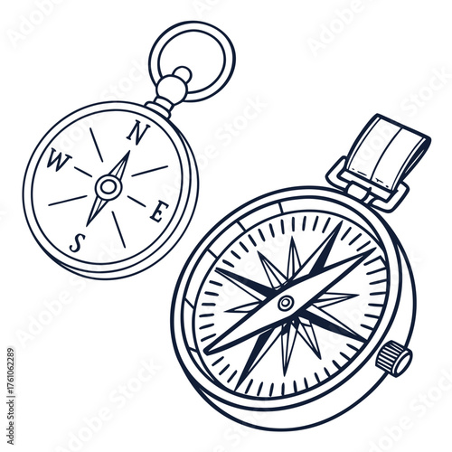 Vector art of two compasses