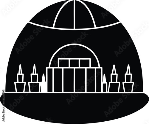 futuristic solar powered dome city coloring sheet illustration on transparent background