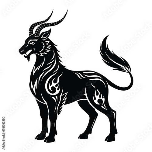 Mythical qilin creature silhouette with intricate tribal designs