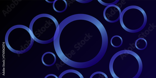 Abstract Blue Metallic Ring Pattern on Dark Gradient Background. This composition evokes depth, motion, modernity, making it ideal for use in tech branding, digital design, or promotional materials. 