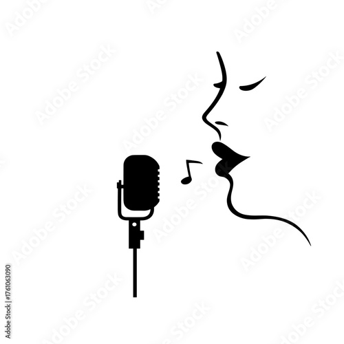 Singer. Singer simple black and white line art vector logo