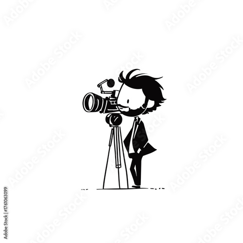 Movie Director. Movie Director simple black and white line art vector logo