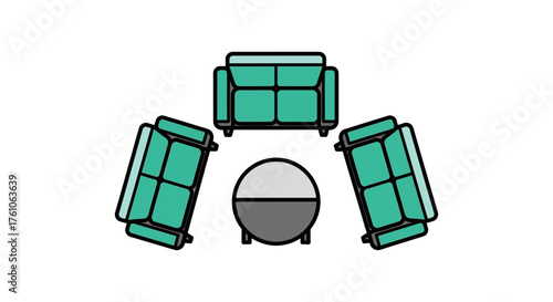 seating arrangement with sofas around table creating conversational layout perfect for interior design presentations and creating collaborative spaces
