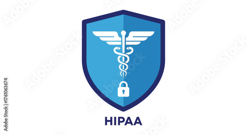 secure hipaa compliance ensuring patient data privacy with medical caduceus symbol and padlock on a shield emphasizing healthcare security and data protection