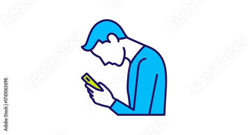 person using smartphone engrossed in mobile device against white minimalist background illustrating mobile dependency and digital lifestyle