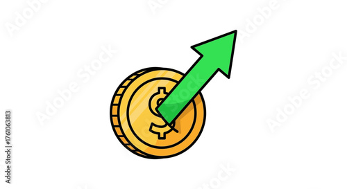 rising prices with a green arrow over a gold coin illustrating growth inflation and financial market increases for economic forecasts