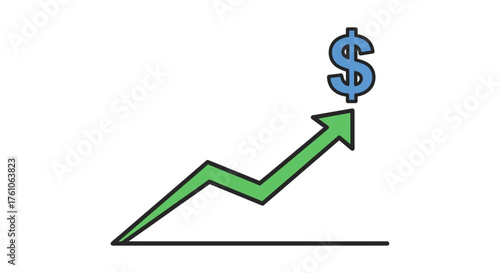 rising profits pointing up to a dollar sign showcasing growth in business for financial marketing economics and investor communication.