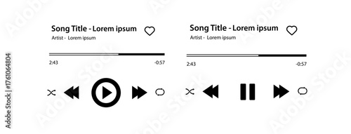 Music player Song plaque with buttons loading bar equalizer sign sound wave and frame for album photo. Trendy music player interface . Vector