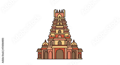 Ornate Hindu Temple Tower with Intricate Details and Architectural Design.
