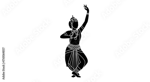 Traditional Indian Classical Dancer Silhouette in Dynamic Pose.