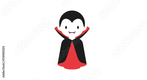 Cartoon Vampire Character with Black Hair and Red-Lined Cape.