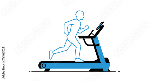 Blue Treadmill with Running Person Silhouette Illustration.