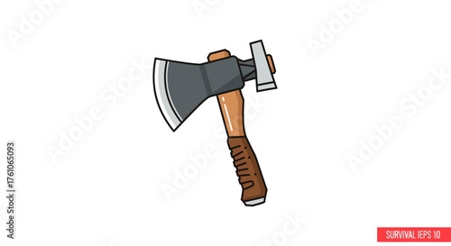 Cartoon Axe with Wooden Handle and Sharp Blade.