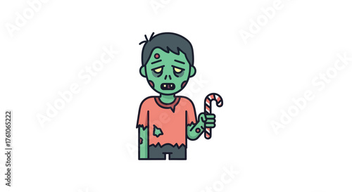 Cartoon Zombie Character Holding a Candy Cane.