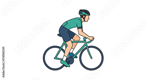 Cyclist Riding a Road Bike with Helmet and Sportswear.